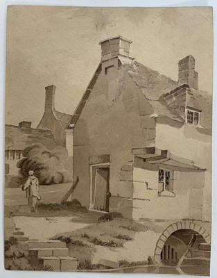 Lot 63 - Collection of early 19th Century watercolours and drawings of architectural subjects, including one rural homestead named to John Varley and another to David Cox. 8 works