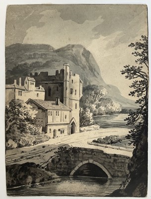 Lot 63 - Collection of early 19th Century watercolours and drawings of architectural subjects, including one rural homestead named to John Varley and another to David Cox. 8 works