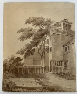 Lot 63 - Collection of early 19th Century watercolours and drawings of architectural subjects, including one rural homestead named to John Varley and another to David Cox. 8 works