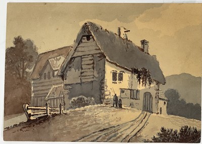 Lot 63 - Collection of early 19th Century watercolours and drawings of architectural subjects, including one rural homestead named to John Varley and another to David Cox. 8 works
