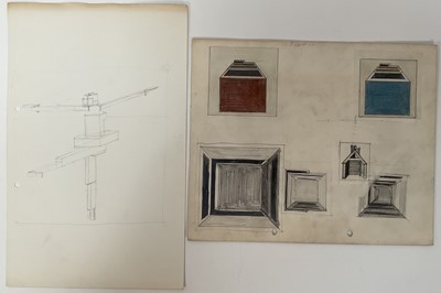 Lot 95 - Ron Sims (1944-2014) collection of sketches - preparatory drawings for abstract works and others to include a study of footballers and two landscapes, the largest 23cm x 32cm, approx 25