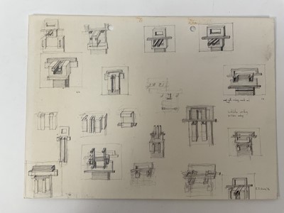 Lot 95 - Ron Sims (1944-2014) collection of sketches - preparatory drawings for abstract works and others to include a study of footballers and two landscapes, the largest 23cm x 32cm, approx 25