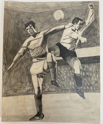 Lot 95 - Ron Sims (1944-2014) collection of sketches - preparatory drawings for abstract works and others to include a study of footballers and two landscapes, the largest 23cm x 32cm, approx 25