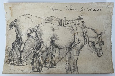 Lot 57 - Two early 19th century pencil sketches of horses on paper, both inscribed, unframed