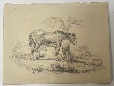 Lot 57 - Two early 19th century pencil sketches of horses on paper, both inscribed, unframed