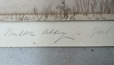 Lot 61 - Attributed to George Mowbray Sutherland (act. 1861-1866) watercolour sketch of Milton Abbey, unframed
