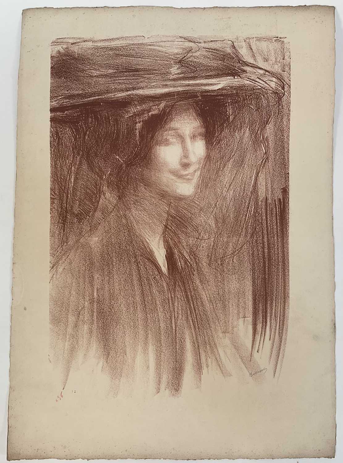 Lot 77 - Albert de Bellaroche (1864-1944) lithograph - portrait of a lady, 56cm x 38cm, unframed