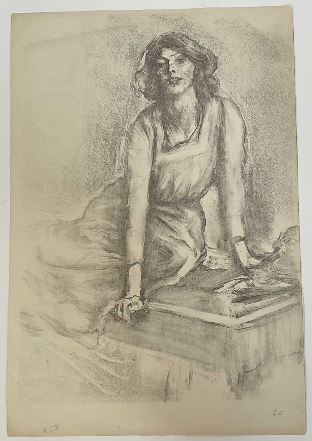 Lot 79 - Albert de Bellaroche (1864-1944) lithograph - portrait of a lady, initialled, 56cm x 38cm, unframed