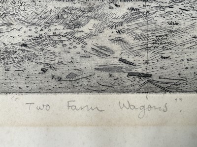 Lot 88 - James R. Parfitt, signed limited edition etching - 'Two Farm Wagons', 12/60, 28cm x 43cm, unframed