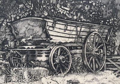Lot 88 - James R. Parfitt, signed limited edition etching - 'Two Farm Wagons', 12/60, 28cm x 43cm, unframed