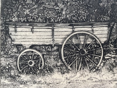 Lot 88 - James R. Parfitt, signed limited edition etching - 'Two Farm Wagons', 12/60, 28cm x 43cm, unframed