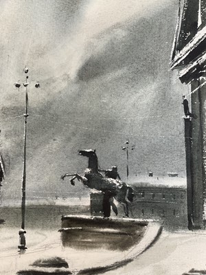 Lot 87 - Neil Shafiev, Russian School, watercolour, second half 20th century - a view of St. Isaac Cathedral, St. Petersburg, inscribed verso, 35cm x 47cm, unframed