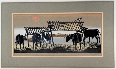 Lot 89 - Penny Berry Paterson (1941-2021) linocut - 'Winter Feed', 4/22, mounted