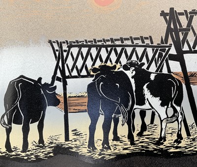 Lot 89 - Penny Berry Paterson (1941-2021) linocut - 'Winter Feed', 4/22, mounted
