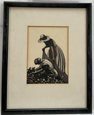 Lot 50 - Clare Leighton (1898-1989) wood engraving, Strawberry Picking, from Four Hedges (1935), 14cm x 10cm, glazed frame