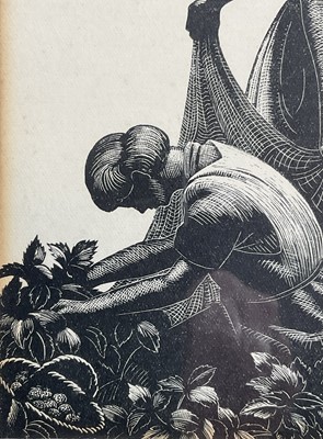 Lot 50 - Clare Leighton (1898-1989) wood engraving, Strawberry Picking, from Four Hedges (1935), 14cm x 10cm, glazed frame