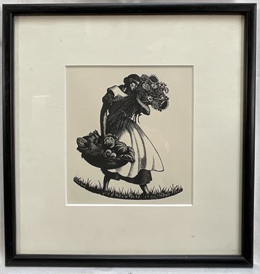 Lot 52 - Clare Leighton (1898-1989) wood engraving, Woman with Flowers, from Country Matters (1937), 13cm x 12cm, glazed frame