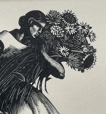 Lot 52 - Clare Leighton (1898-1989) wood engraving, Woman with Flowers, from Country Matters (1937), 13cm x 12cm, glazed frame