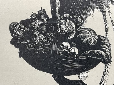 Lot 52 - Clare Leighton (1898-1989) wood engraving, Woman with Flowers, from Country Matters (1937), 13cm x 12cm, glazed frame