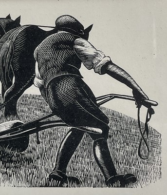 Lot 51 - Clare Leighton (1898-1989) lithograph, Turning the Plough, from Farm Work (1937), 8cm x 13cm, framed
