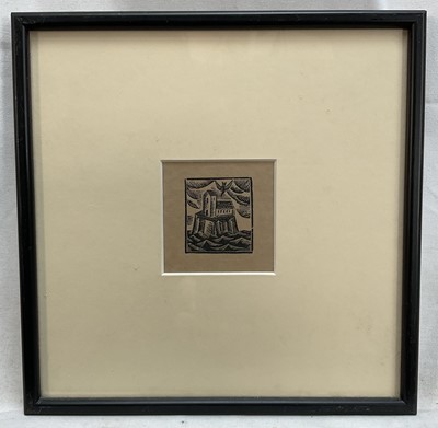 Lot 54 - David Jones (1895-1974) wood engraving, The Church on the Rock, limited edition of 75, 6.5cm x 6.5cm, glazed frame