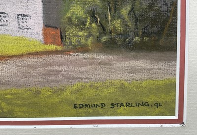 Lot 81 - Edmund Starling (20th Century, East Anglian) pastel - Evening at Cavendish, signed, 25cm x 34cm, glazed frame