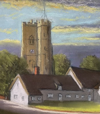 Lot 81 - Edmund Starling (20th Century, East Anglian) pastel - Evening at Cavendish, signed, 25cm x 34cm, glazed frame