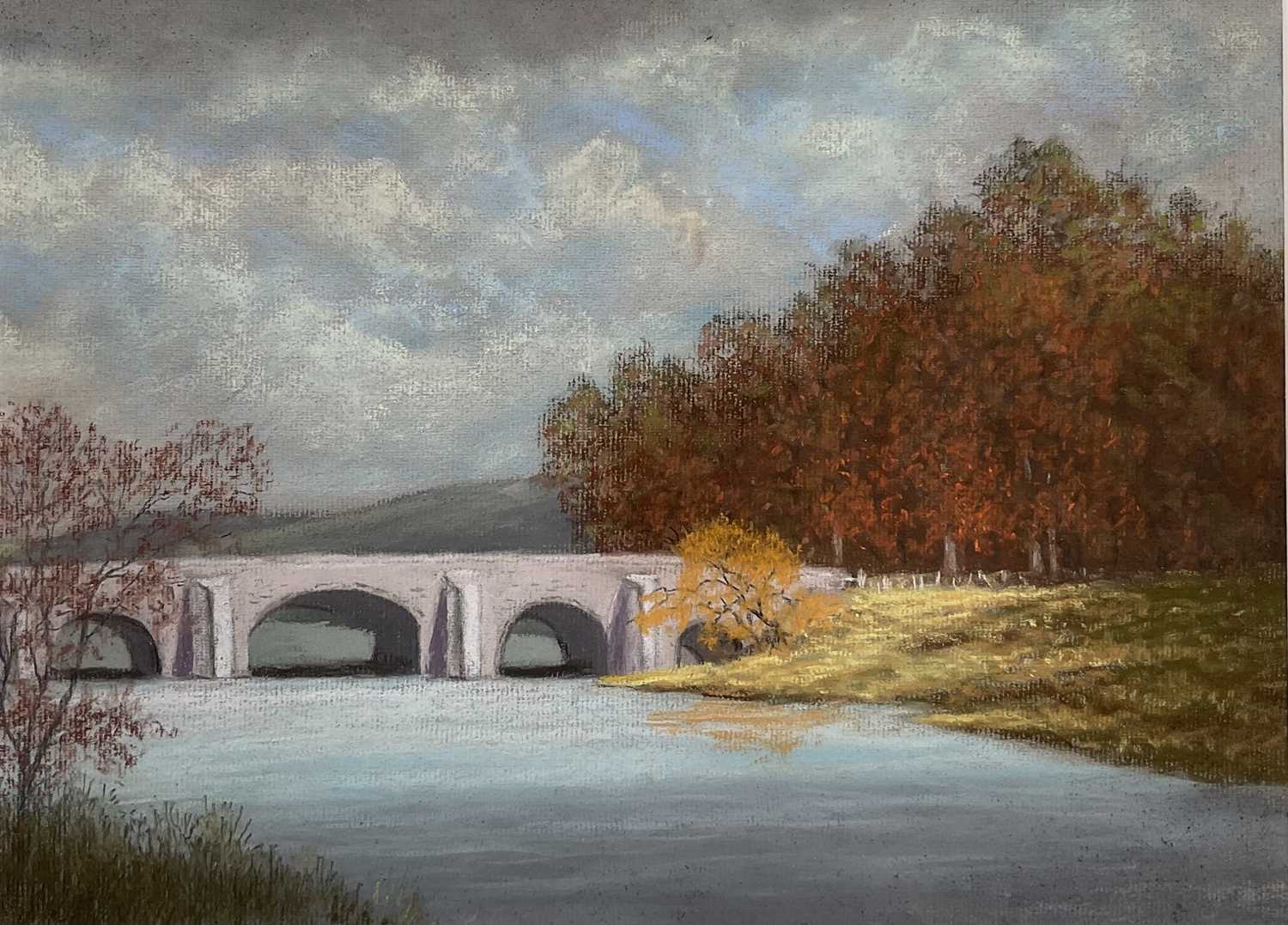 Lot 83 - Edmund Starling (20th Century, East Anglian) pastel - The White Bridge, 25cm x 34cm, in glazed frame