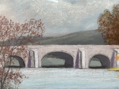 Lot 83 - Edmund Starling (20th Century, East Anglian) pastel - The White Bridge, 25cm x 34cm, in glazed frame
