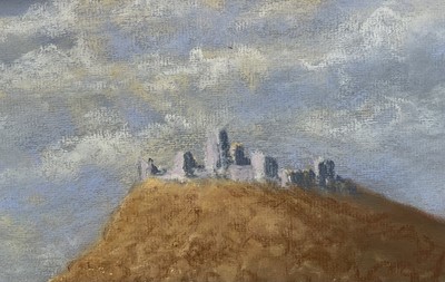 Lot 86 - Edmund Starling (20th Century, East Anglian) pastel - The Landmark, signed and dated '86, glazed frame