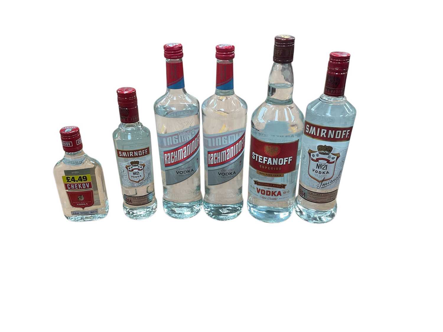 Lot 754 - Six bottles of Vodka including Smirnoff, Stefanoff, Rachmaninoff and Chekov
