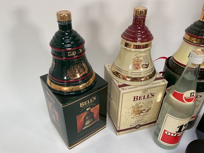 Lot 28 - Eight bottles including, three Bell's Christmas decanters, Carlos I Imperial, V.S.O.P Gaston de Lagrange Cognac, Ouzo and other bottles (8)
