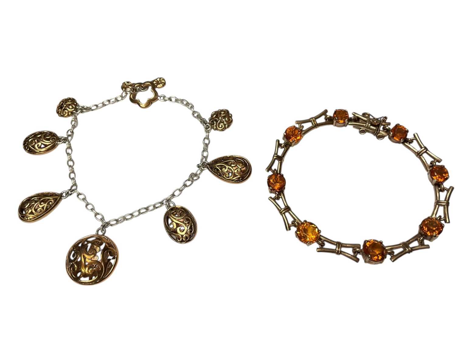Lot 54 - 9ct gold and citrine bracelet, together with a yellow and white metal pendant drop bracelet