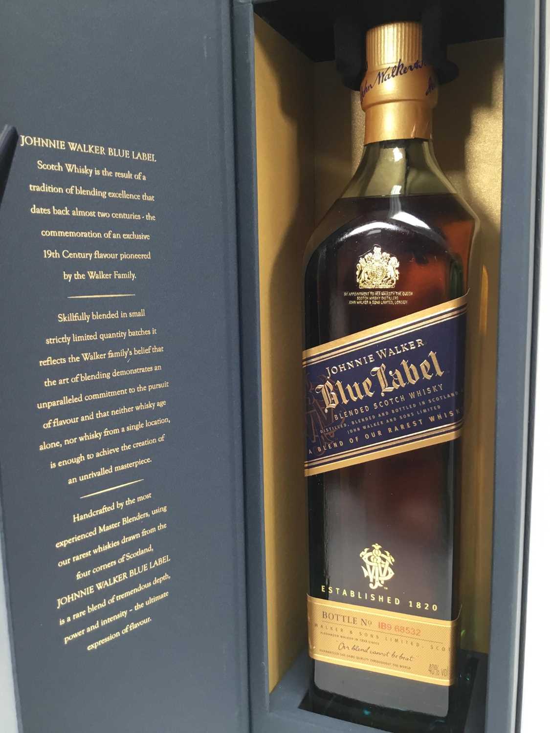 Lot 96 - One bottle, Johnnie Walker Blue Label Blended Scotch Whisky, no. IB9 68532, in original box
