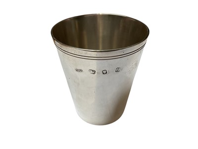 Lot 117 - Tiffany & Co silver beaker with engraved initials G.M.O.B (London 1992), 7.6cm high x 6.6cm rim diameter