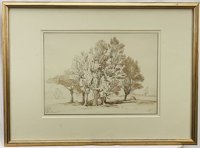 Lot 46 - Edward Duncan (1803-1882) monochrome watercolour - At Hampstead, signed with initials, 24cm x 34cm, mounted in glazed frame