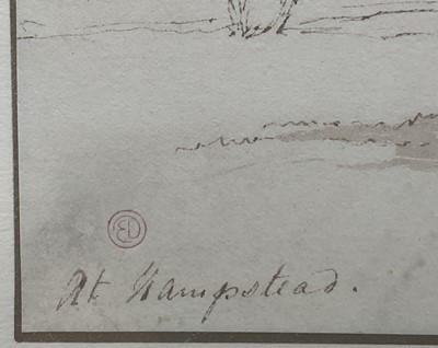 Lot 46 - Edward Duncan (1803-1882) monochrome watercolour - At Hampstead, signed with initials, 24cm x 34cm, mounted in glazed frame
