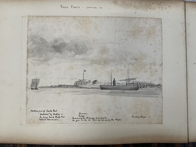 Lot 964 - Edward Hugh Neat - Travel album - China Volume 1898-1902, whilst on the vessel 'H.M.S. Daphne', with pencil and watercolour sketches, photographs of Shanghai, Wei Hai Wei, Nanking and other subj...