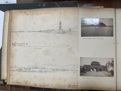 Lot 964 - Edward Hugh Neat - Travel album - China Volume 1898-1902, whilst on the vessel 'H.M.S. Daphne', with pencil and watercolour sketches, photographs of Shanghai, Wei Hai Wei, Nanking and other subj...