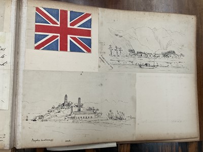 Lot 964 - Edward Hugh Neat - Travel album - China Volume 1898-1902, whilst on the vessel 'H.M.S. Daphne', with pencil and watercolour sketches, photographs of Shanghai, Wei Hai Wei, Nanking and other subj...