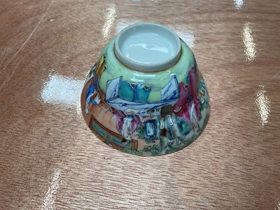 Lot 82 - Chinese blue and white pilgrim vase / 19th century Canton enamelled teabowl