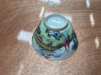 Lot 82 - Chinese blue and white pilgrim vase / 19th century Canton enamelled teabowl