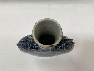 Lot 82 - Chinese blue and white pilgrim vase / 19th century Canton enamelled teabowl