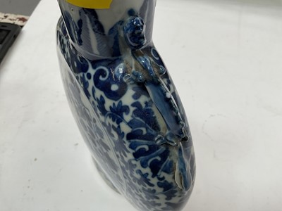 Lot 82 - Chinese blue and white pilgrim vase / 19th century Canton enamelled teabowl