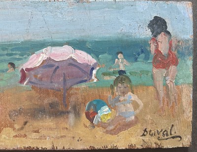Lot 19 - Dorothy Duval (1917-2005) pair oils on board, signed, On the Beach at Broadstairs, approx 10cm x 28cm, framed
