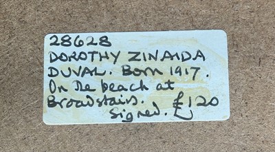 Lot 19 - Dorothy Duval (1917-2005) pair oils on board, signed, On the Beach at Broadstairs, approx 10cm x 28cm, framed