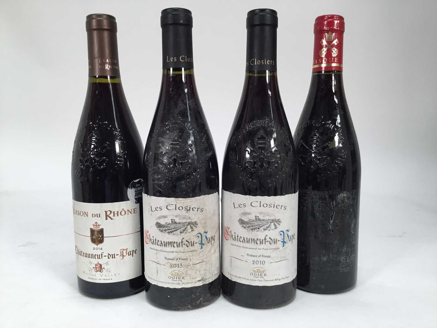 Lot 58 - Four bottles, Chateauneuf du Pape Les Closiers 2010 and 2013, two others, one lacking label
