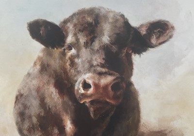 Lot 11 - Mandy Shepherd (b. 1960) watercolour - Angus Bull, signed, 38cm x 28cm, glazed frame, Tryon Gallery label verso