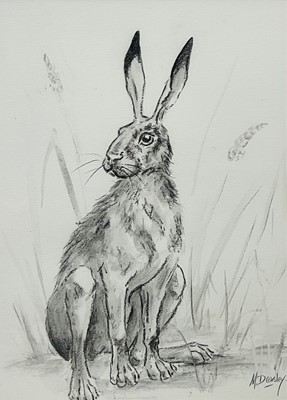 Lot 3 - Mandy Dearsley (Contemporary) charcoal drawing - Mad March Hare, signed, 33cm x 24cm, framed and glazed
