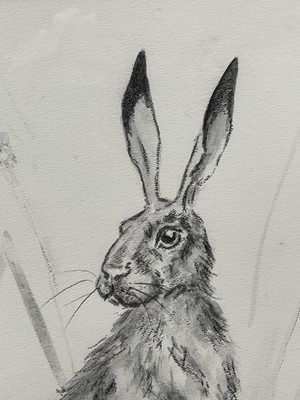 Lot 3 - Mandy Dearsley (Contemporary) charcoal drawing - Mad March Hare, signed, 33cm x 24cm, framed and glazed